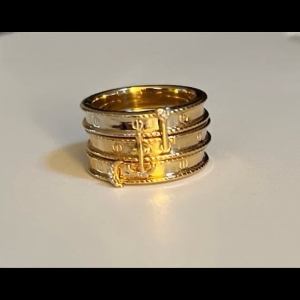 Jewelexcess Elegant Key, Moon & Anchor Stack Ring Set, Gold Tone Size 8